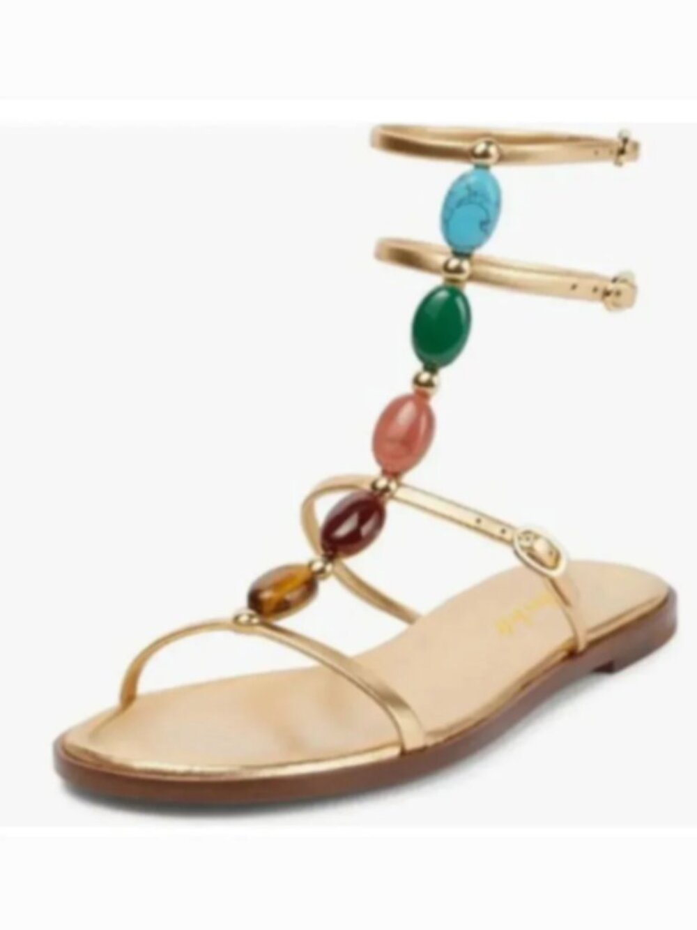 miss left Gold Jewelled T-Strap Flat Gladiator Sandals Open Toe Buckled Shoes